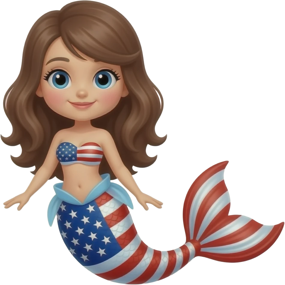 American flag mermaid with brown hair emoji