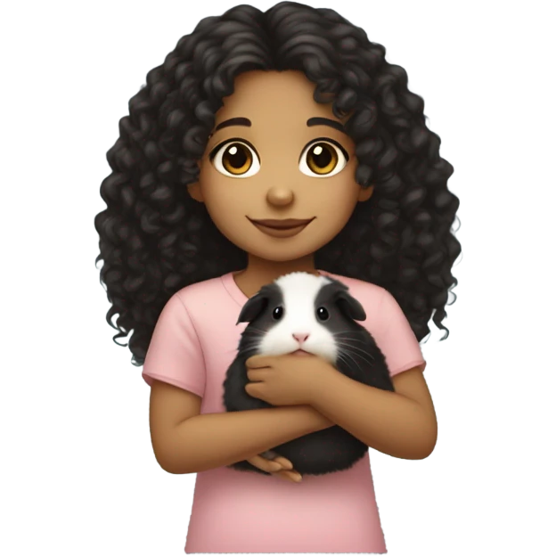 Little light skin girl with black curly hair holding a Guinea pig emoji