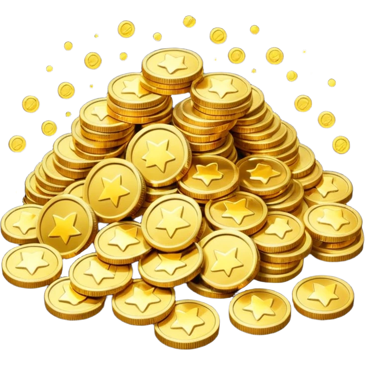 prize pool, pile of gold coins, sparkling, festive emoji