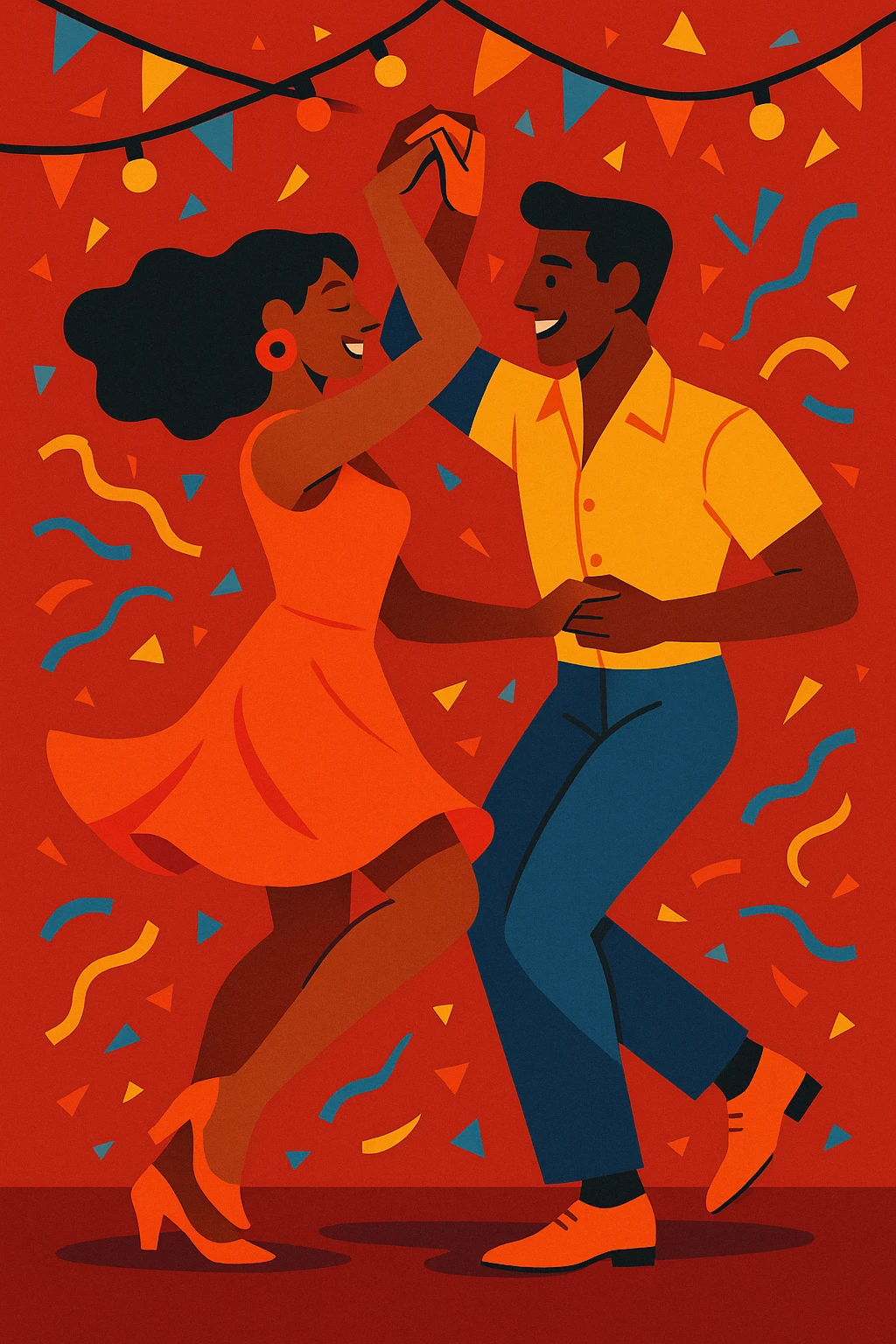 a couple dancing salsa, vibrant colors, energetic movement, festive atmosphere emoji