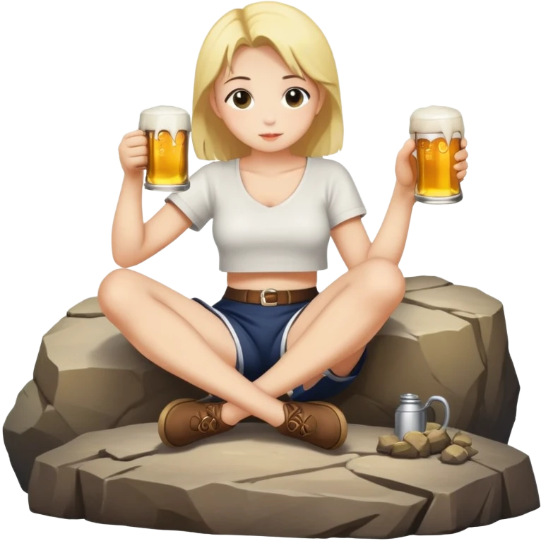Azov-chan drinking beer while sitting on a big rock emoji