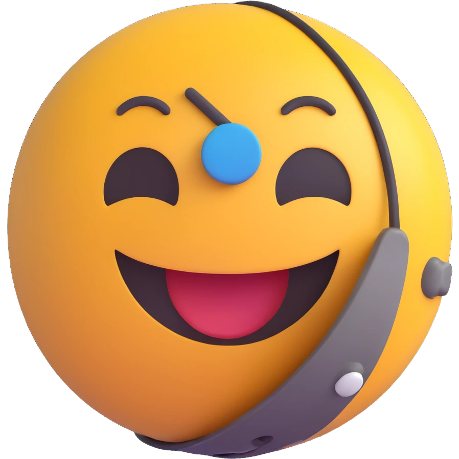 3D smiley emoji, round shape, wearing rock climbing gear, sporty face, transparent background (rock climbing sports) emoji