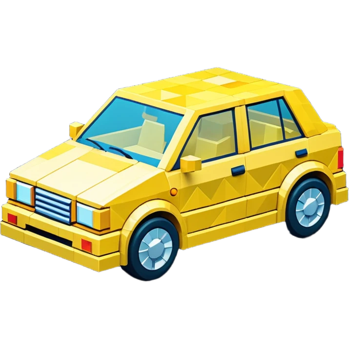 3D render of Low-Poly Car, digital glitch art aesthetic, data corruption visual, blocky vehicle made of bright yellow triangles, pixelated distortion, emoji style, isolated on white background --v 6.0. emoji