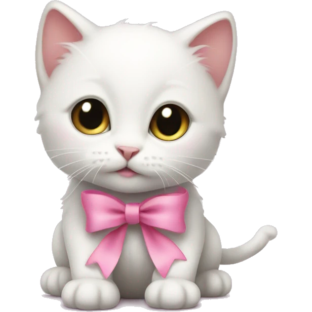 white baby cat, pink ribbon emoji