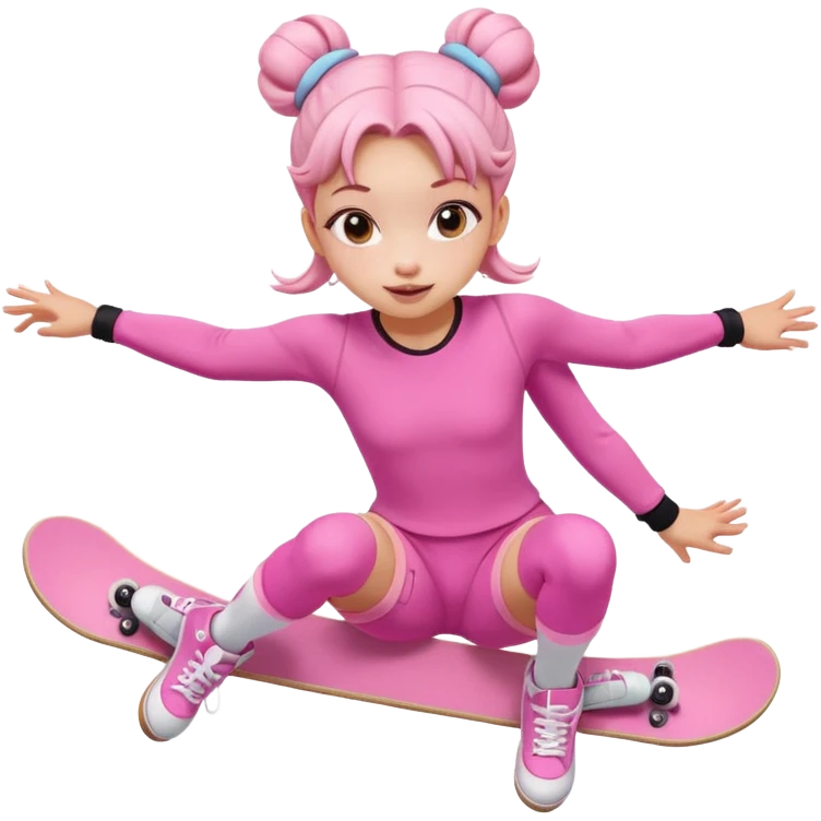 My little pony Cute skater girl with two buns and pink outfit, gliding with playful energy. emoji