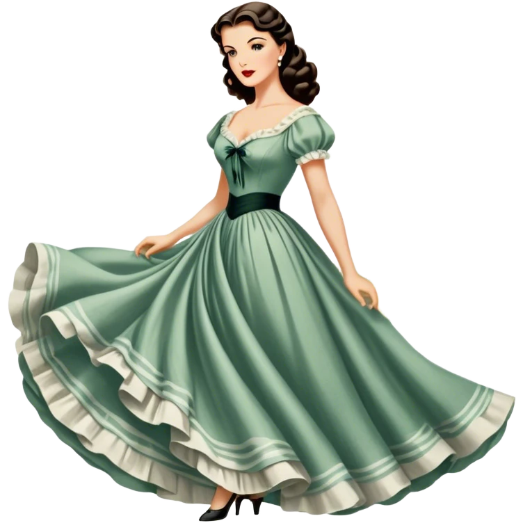 Icon for Romance Movie: A vintage movie poster-style design inspired by Gone with the Wind. Include romantic, sweeping imagery like Scarlett O'Hara in a flowing dress, Rhett Butler, a plantation backdrop, and fluttering wind-blown fabric. Soft, nostalgic cinematic feel. Transparent background. emoji