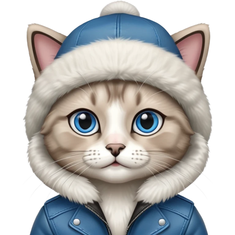 Ragdoll cat wearing a leather jacket and a beanie emoji