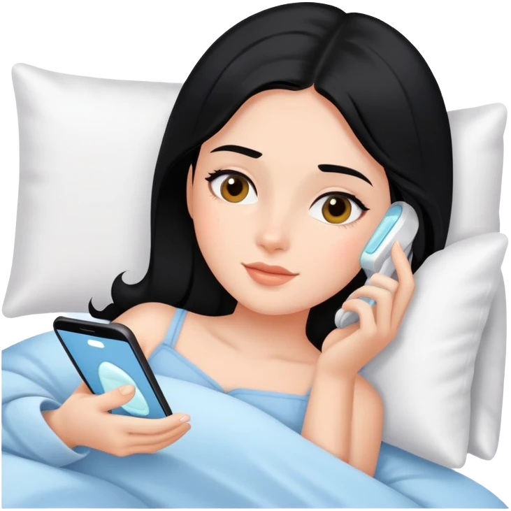 Black hair Girl having skincare on, laying In bed using phone  emoji