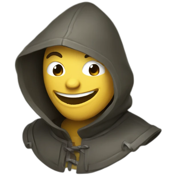 medieval saboteur laughing and escaping, hooded emoji