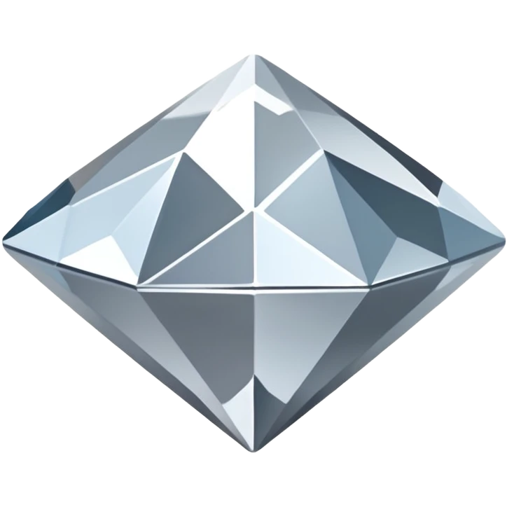 A faceted diamond emoji made of silver chrome, smooth reflective surfaces, soft metallic shine, minimalistic and clean design, iOS emoji style, centered on white background, soft studio lighting emoji