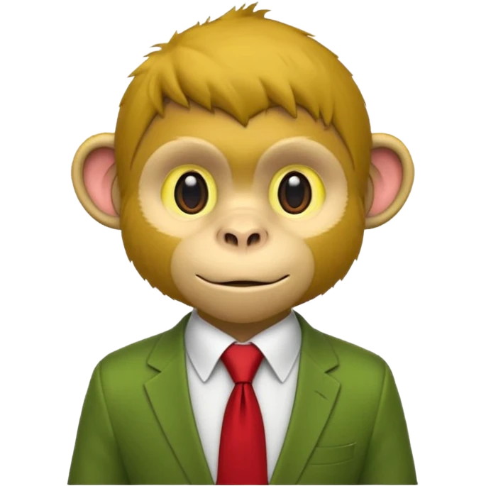 yellow monkey with green shirt,red tie emoji