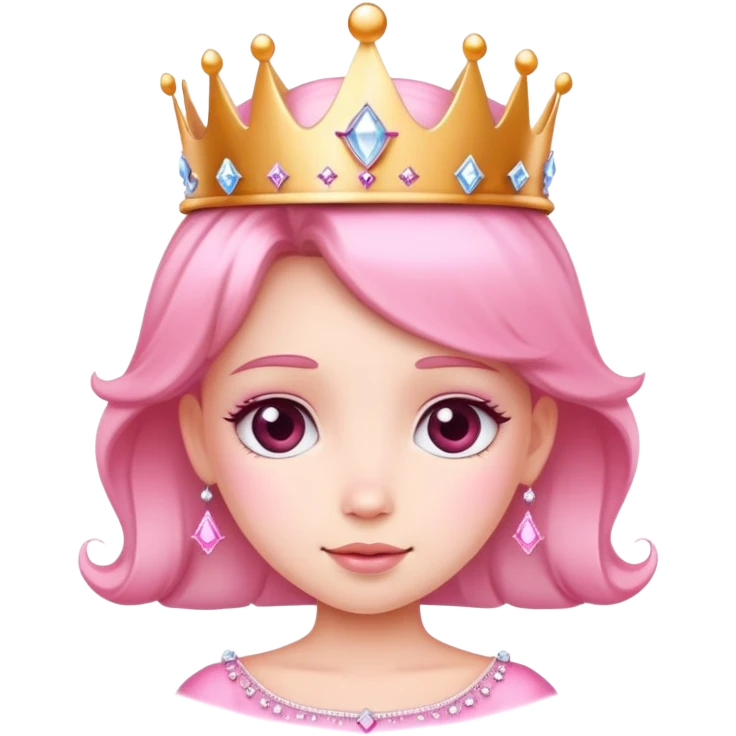 Cute pink princess with crown and sparkles emoji
