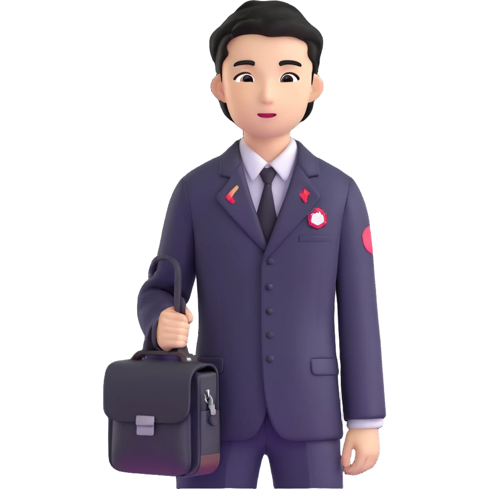 Japanese male high school student in black gakuran uniform with school bag emoji