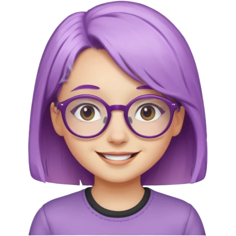 chica bonita con ligero cabello morado con lentes de estatura pequeña emoji