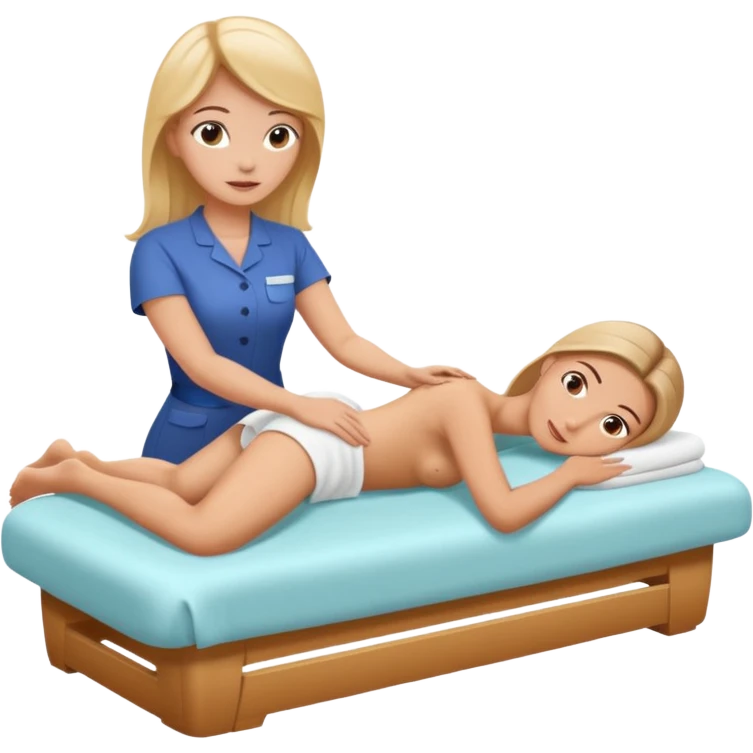 White girl on spa bed relaxing while getting massage from woman emoji