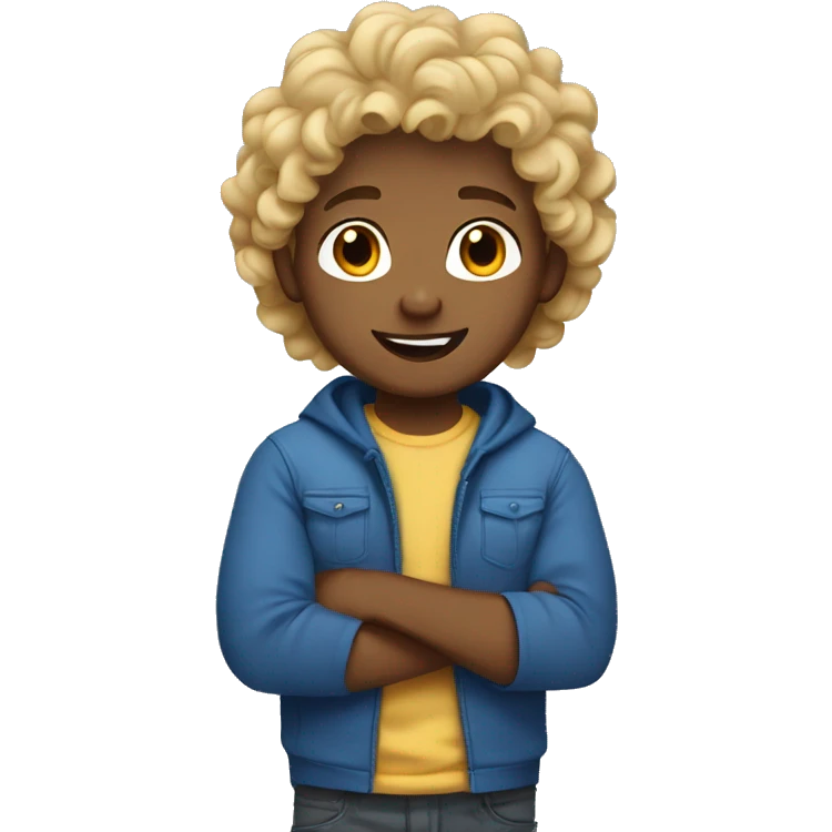Boy with curly blonde hair, brown skin and blue t-shirt emoji