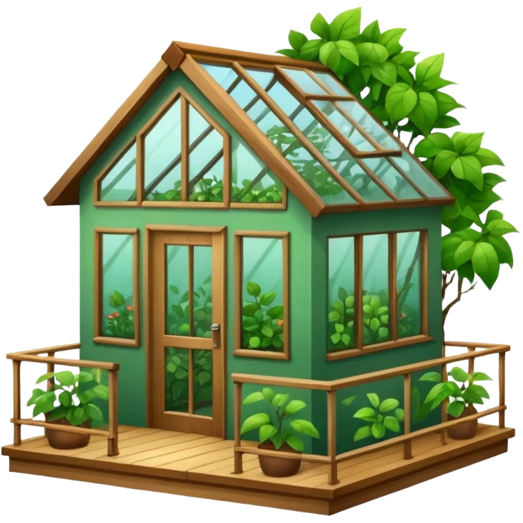 Beautifull Green house with leaves, branches and a balcony  emoji