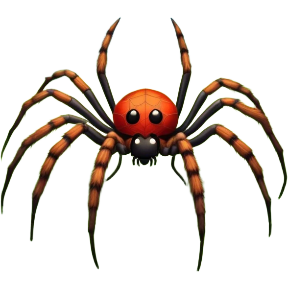 Huge spider sitting on grass with flowers, surrounded by a lush meadow. Detailed eight legs and body, with soft natural lighting enhancing its texture. Calm, serene background with vibrant greenery and a clear sky. Transparent background. emoji