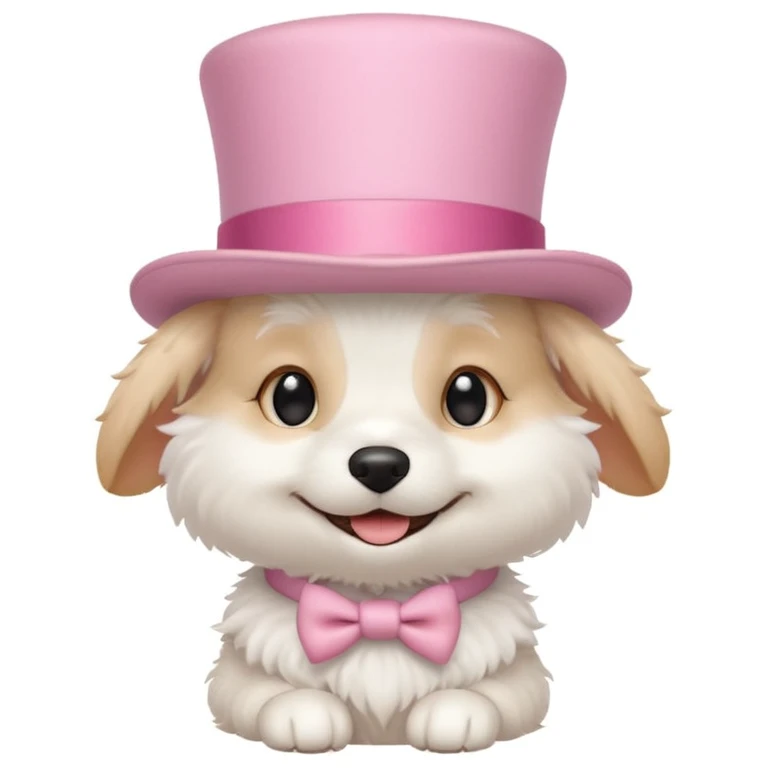 Cute white dog wearing a light pink top hat emoji