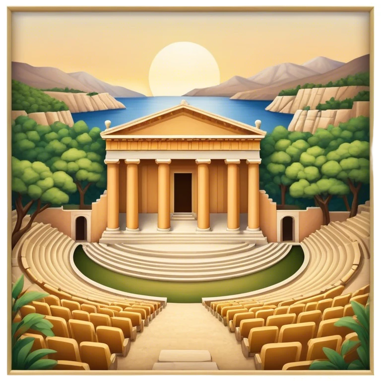 Cinematic Realistic Theatre of Epidaurus Landmark Emoji, depicted as a classical open‚Äêair theatre nestled in nature rendered with soft textures and serene, historical lighting. emoji