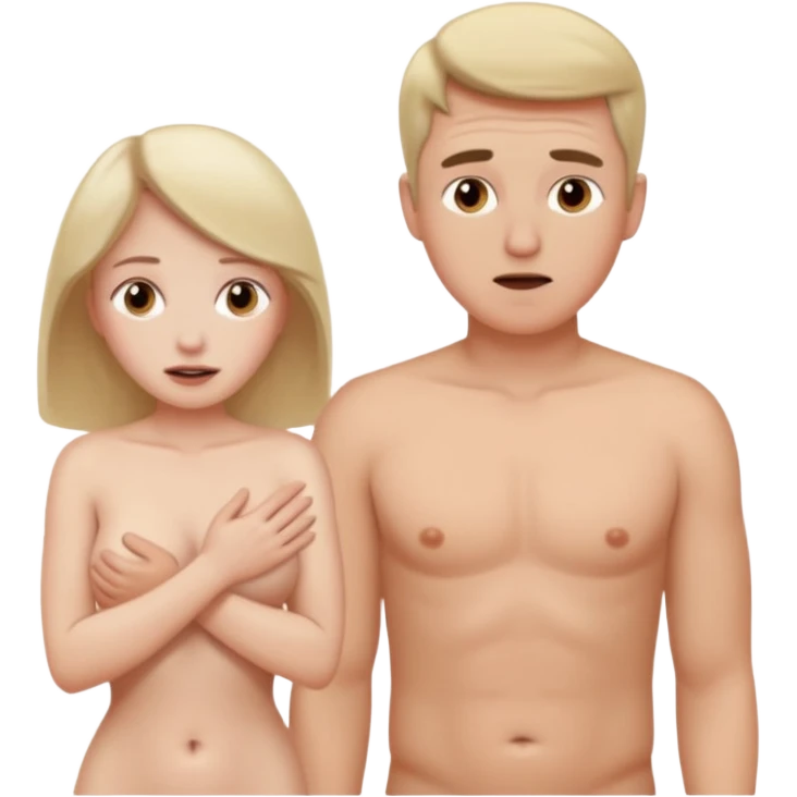 White woman naked and embarrassed in front of white man emoji