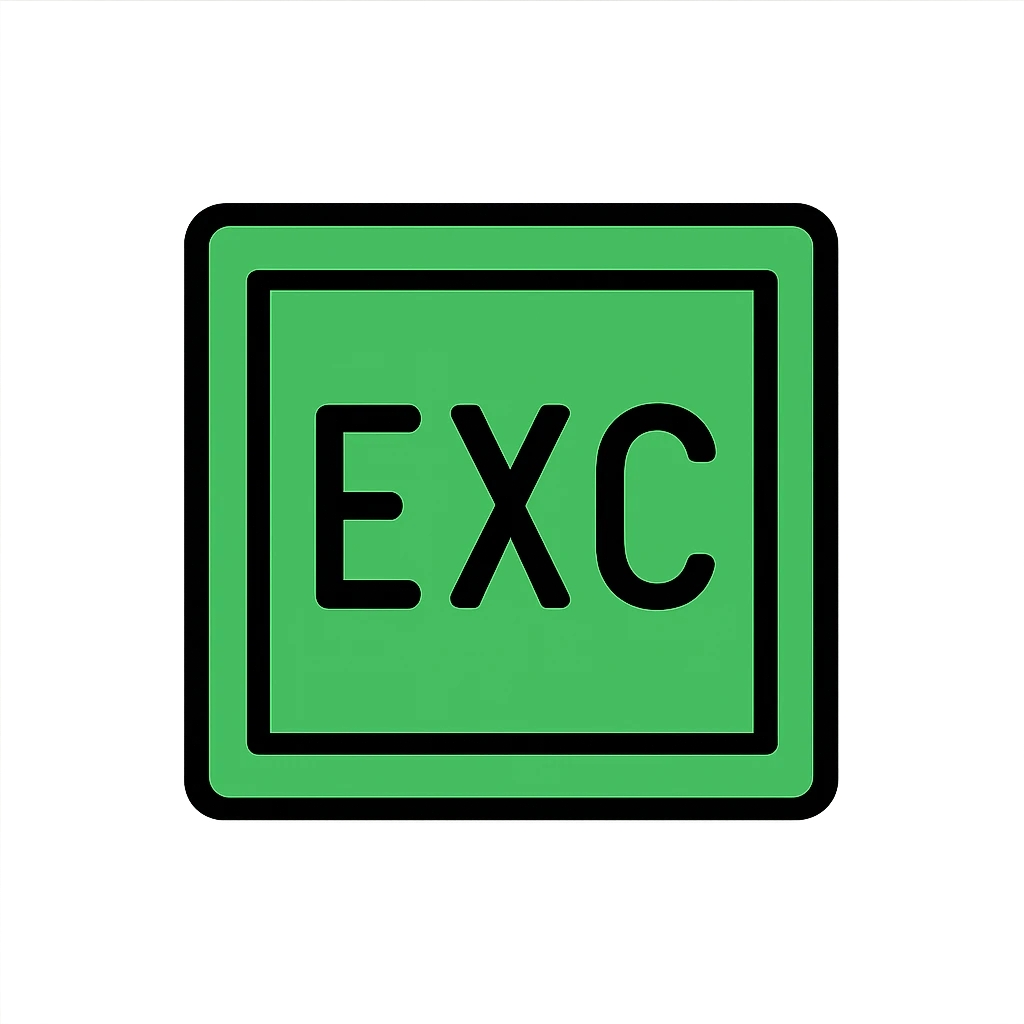green background with a square box featuring the text 'EXC' engraved or written on it, clear and bold emoji