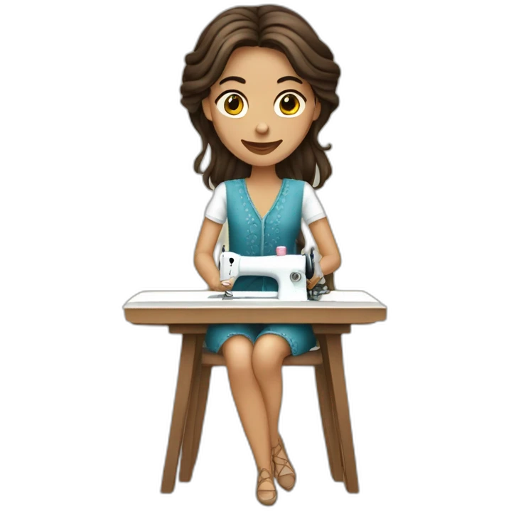 White hippy brunette sewing emoji