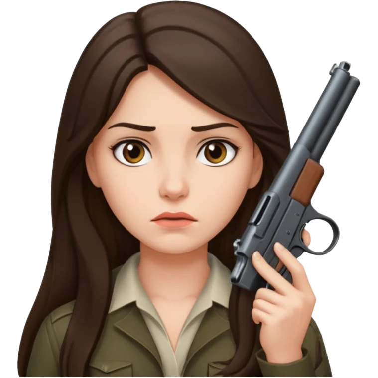 A pretty badass brunette with long hair girl who is about to kill herself witha gun pointed at her temple emoji