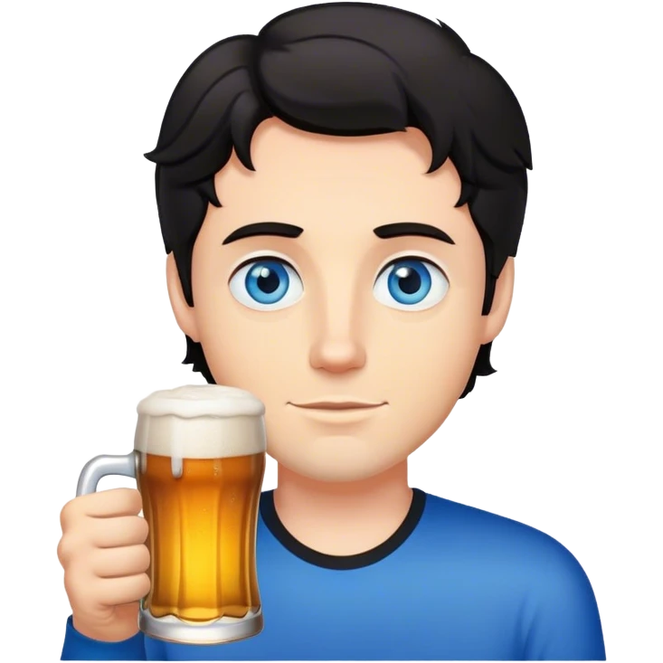 white guy blue eyes with short wavy black hair holding beer emoji