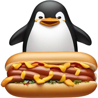Penguin riding a hotdog emoji