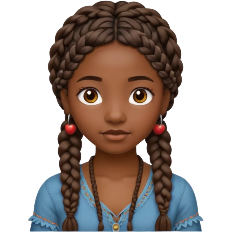 black girl with boho braids, neutral expression, apple emoji style emoji