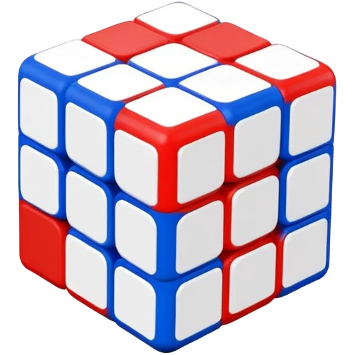A minimalist 3x3 Rubik's Cube with only blue, red, and white colors, clean iOS emoji style, simple design emoji