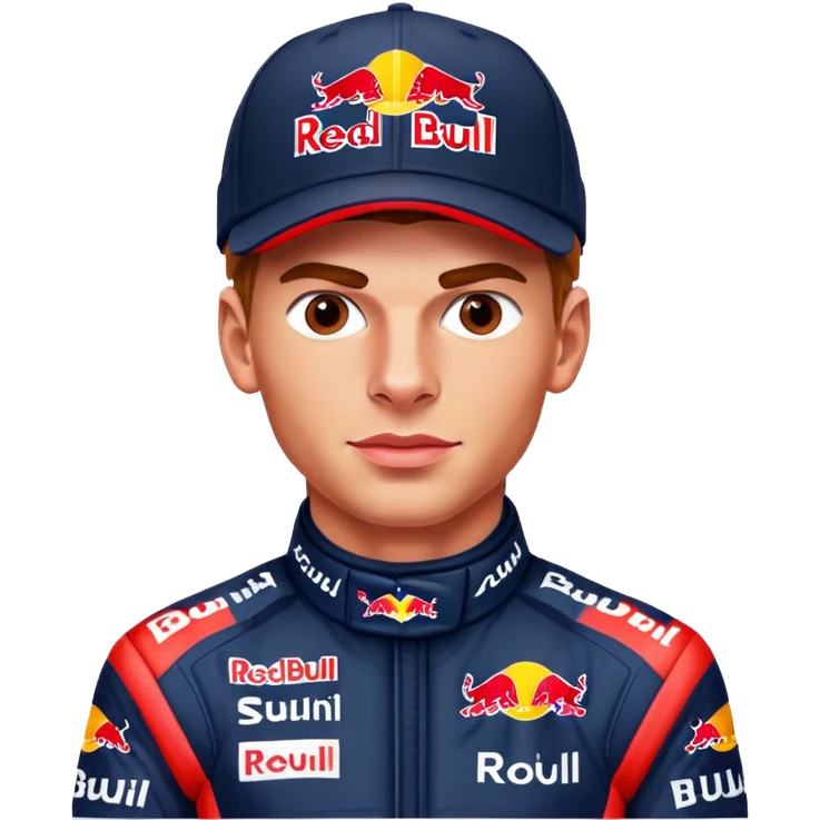 Макс Ферстаппен в кепке red bull и в гоночном костюме emoji