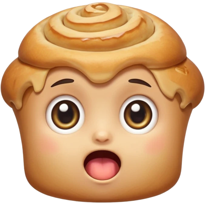 Funny cartoon mini pastry, slightly messy and squished, big round eyes, wide open mouth, playful surprised expression, text above: "ПАСТИЧКА", chibi style, Twitch emoji style, transparent background, colorful

 emoji