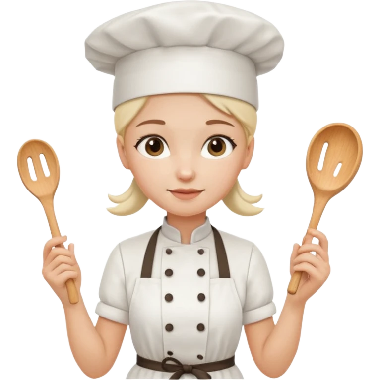 Young female baker - wearing a white chef's hat and holding a cream piping bag emoji
