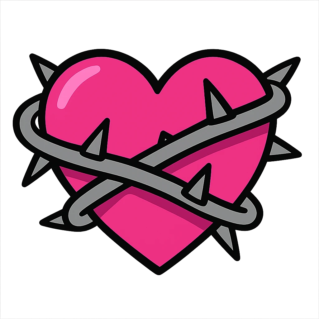 vibrant toon style pink heart with metal thorns emoji