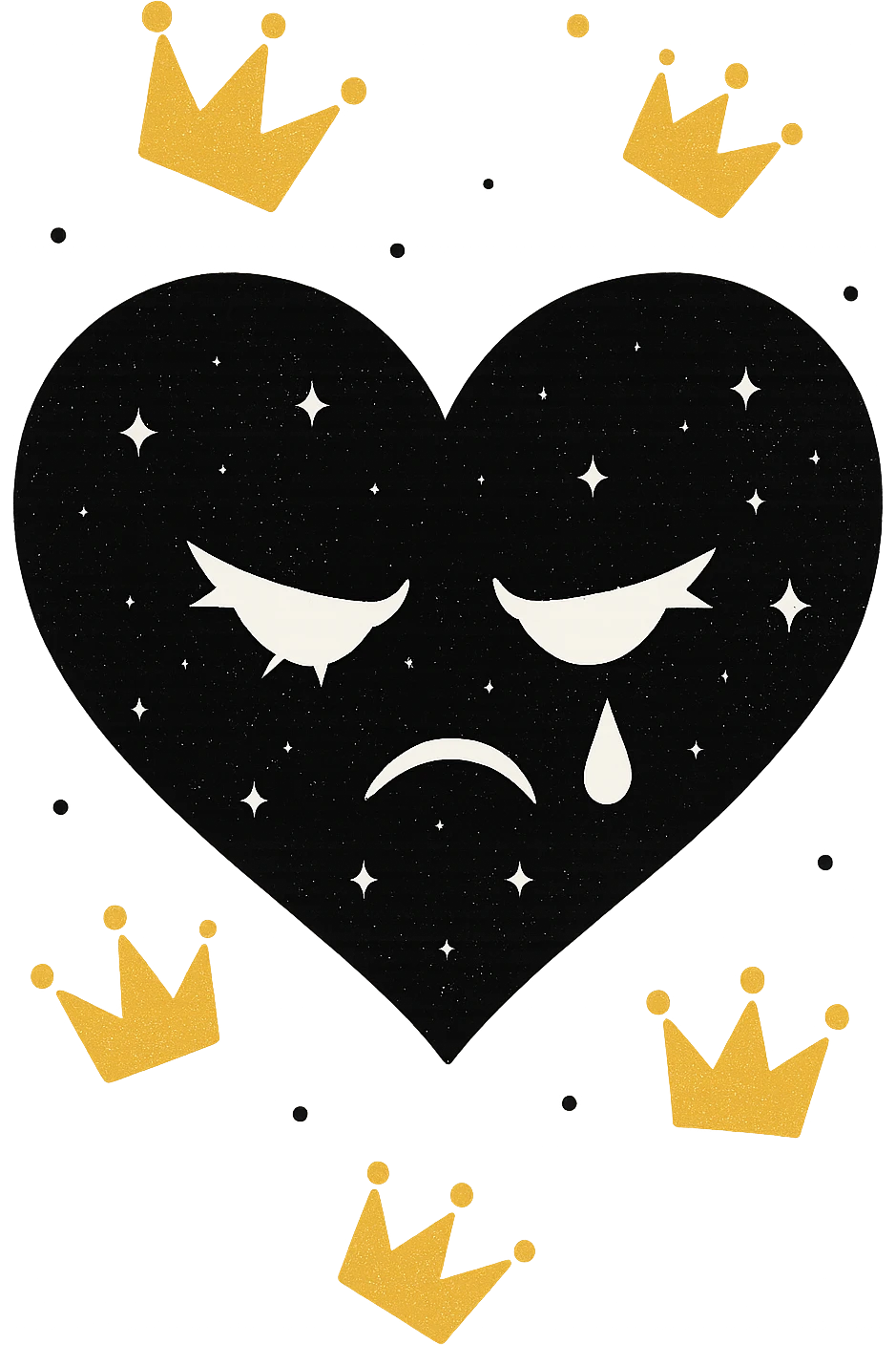 emo heart with night sky and falling crowns, remove background emoji