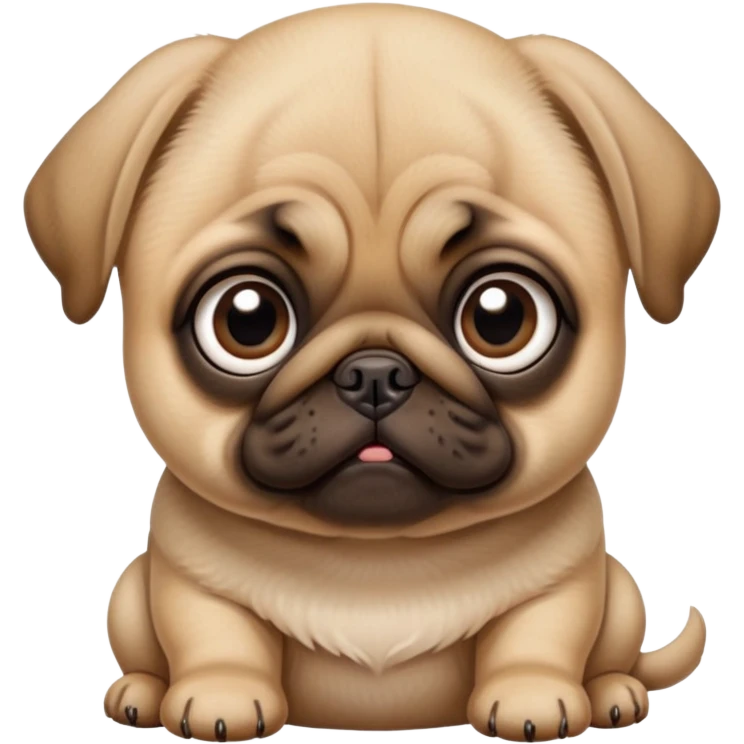 Baby Pug with big eyes, head tilted down, staring at food emoji