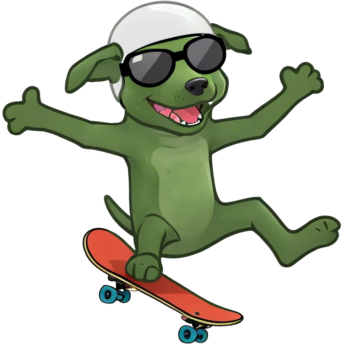 Dog doing a kick flip emoji