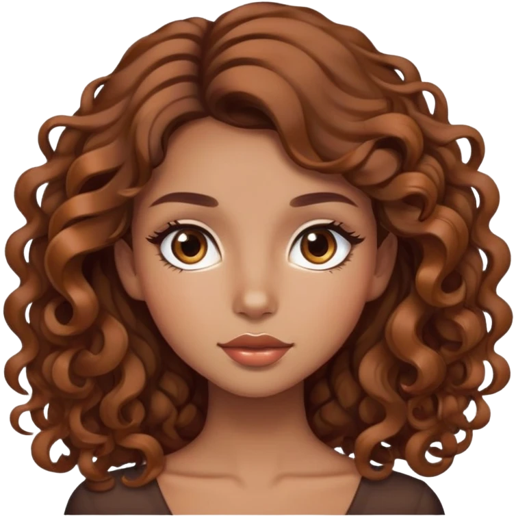 brown hair girl, caramel skin, skinny, full lips, brown eyes, long lashes, 3a hair, neat curly hair emoji