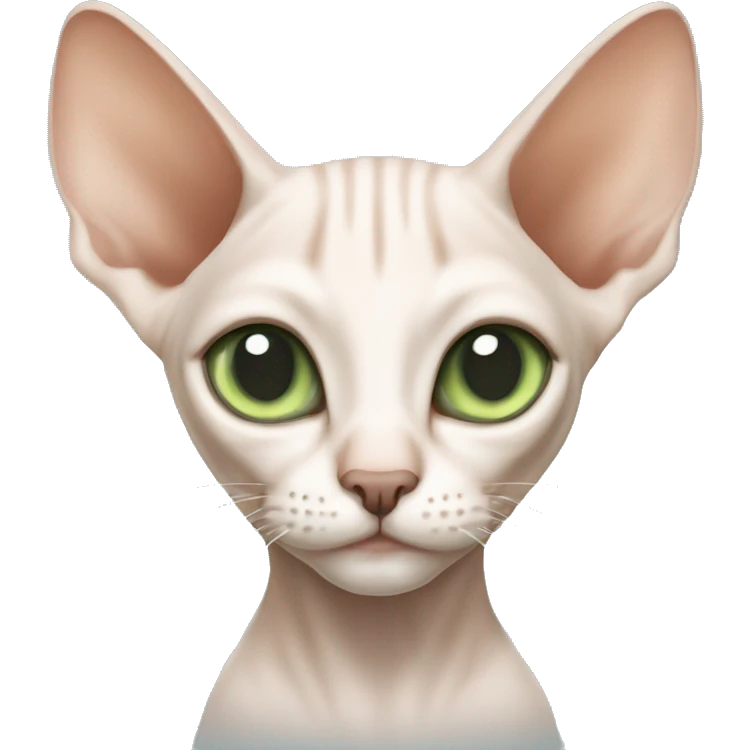 a full-bodied sphinx cat of white-peach color with green-blue eyes (it is blad) emoji