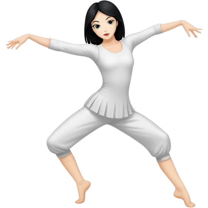 A white black haired woman doing contemporary dance  emoji