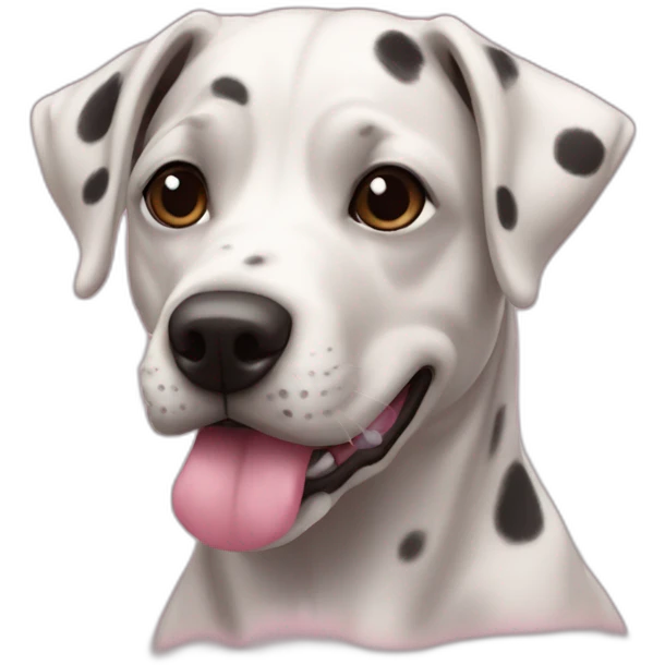 Dog pit mix black face with white spot on snout pink tongue spotted nose perky ears emoji