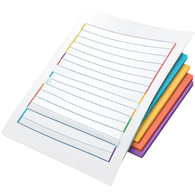  folded marketing sheet with colored tabs and layout lines emoji