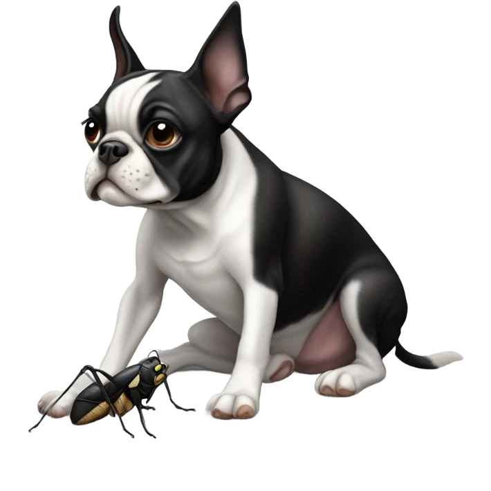 Boston terrier with a cricket  emoji