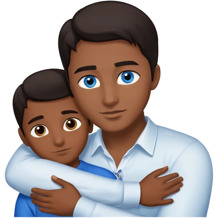 Blaine hair blue eye woman hugging a dark hair brown eye and brown skin man emoji