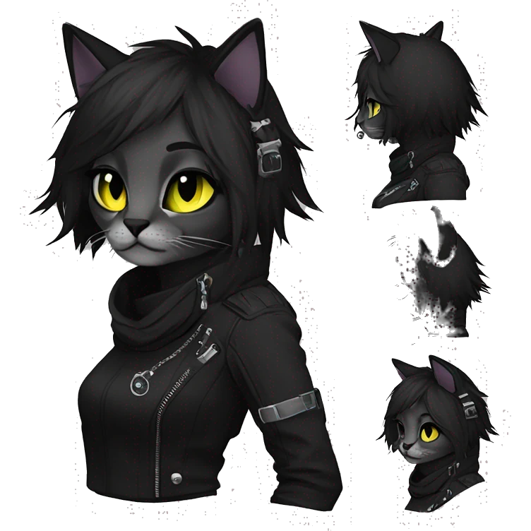 Edgy Shy Anthro cool pretty colorful dark cat-fursona techwear punk black emo-mane emoji