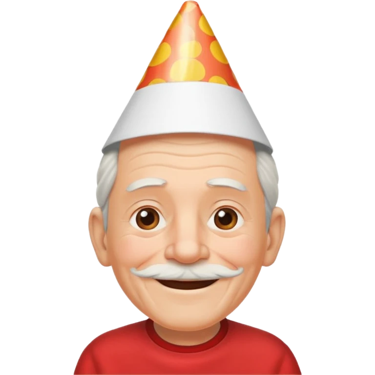 old man with smile, red shirt and birthday cone on his head emoji