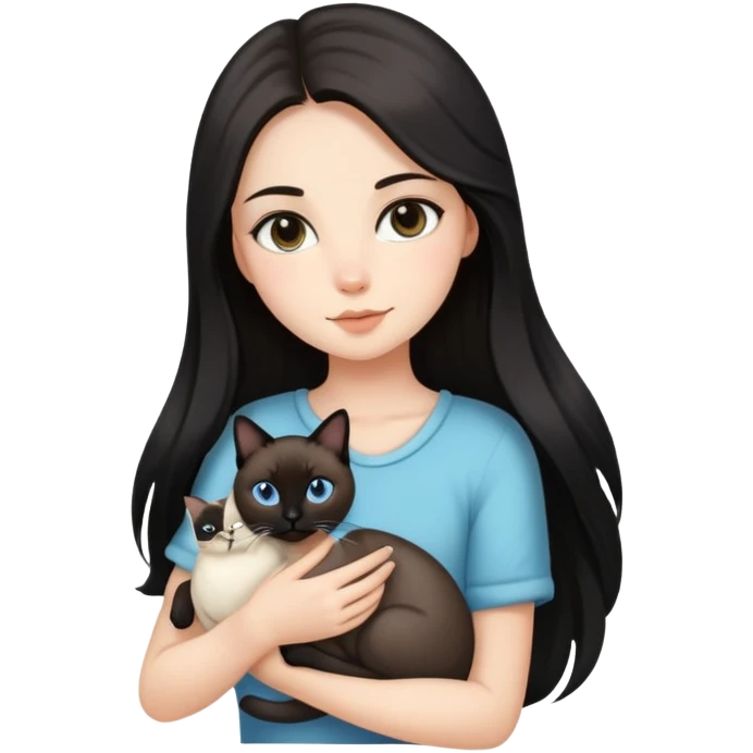 Brunette girl with black long hair with a Siamese cat emoji