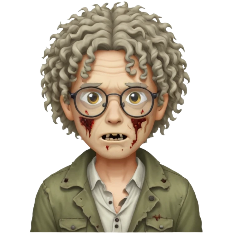 Hombre zombie pelo rizado y gafas emoji